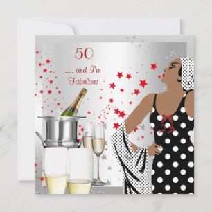 50e Verjaardagsfeest Retro Diva Art Deco Rood Zilv Kaart