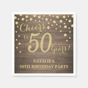 50e verjaardagsfeest rustiek hout en gouden diaman servet