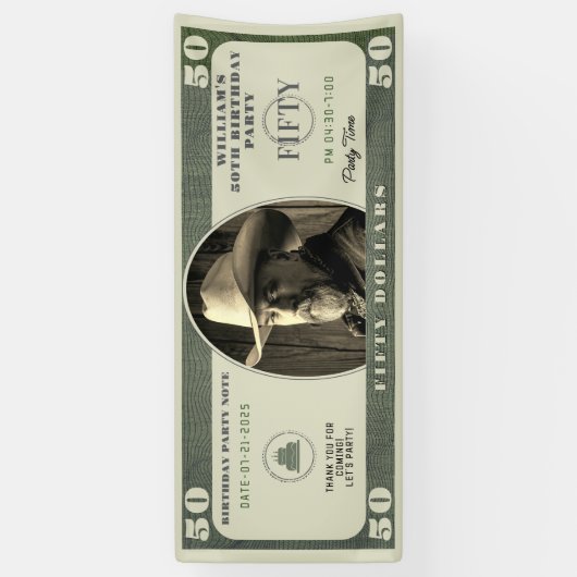 50e verjaardagsfeestje 50 dollar Bill Spandoek (Verticaal)