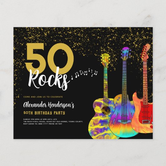 50e verjaardagsfeestje 50 Rocks Gold Glitter Budge Flyer (Voorkant)