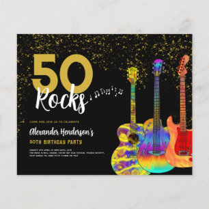 50e verjaardagsfeestje 50 Rocks Gold Glitter Budge Flyer