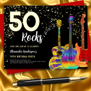 50e verjaardagsfeestje 50 Rocks Gold Glitter Folie Uitnodiging Briefkaart