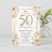 50e verjaardagsfeestje Elegante witte pioen bloemi Kaart (Staand voorkant)