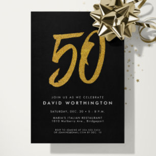 50e verjaardagsfeestje Faux Gold Glitter Zwart Kaart