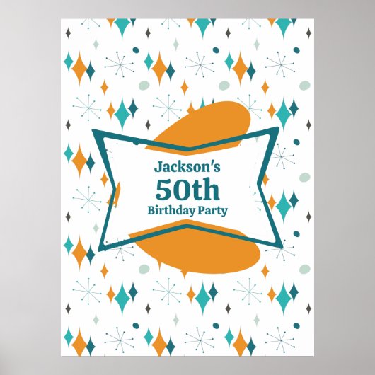 50e verjaardagsfeestje Retro Mid Century Any Age Poster (Voorkant)