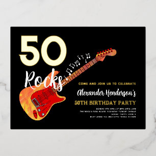 50e verjaardagsfeestje Rock and Roll Gouden folie Uitnodiging Briefkaart
