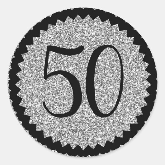 50e verjaardagsfeestje Silver Glitter Classic Ronde Sticker (Voorkant)