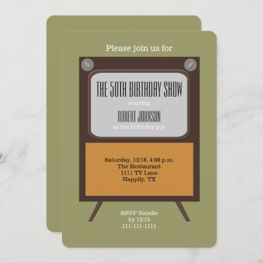 50e Verjaardagsfeestje Uitnodiging TV (Voorkant / Achterkant)