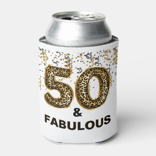 50e verjaardagsfeestje Vijftig en Fabulous Leopard Blikjeskoeler (Blikje Voorkant)