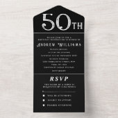 50e verjaardagsfeestje zwart wit eenvoudig modern all in one uitnodiging (Binnen)