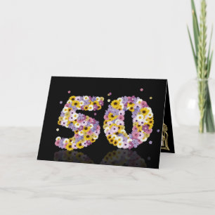 50e verjaardagskaart met bloemen letters kaart