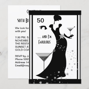 50e verpartijfeest Diva Art deco Zwart Wit Kaart