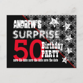 50e Verrassing Verjaardag Save the Date Diagonal W Aankondigingskaart