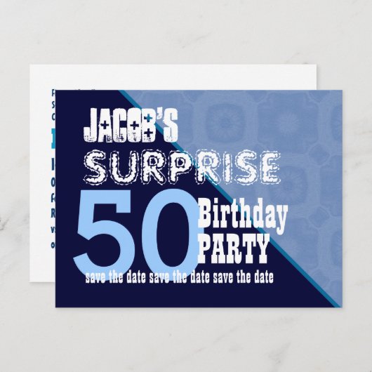 50e Verrassing Verjaardag Save the Date W001Z Aankondigingskaart (Voorkant / Achterkant)
