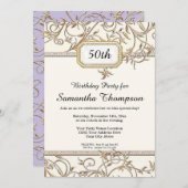 50e Vijftigste Art Nouveau Gouden Lavendel Verjaar Kaart (Voorkant / Achterkant)