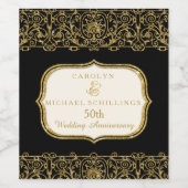 50e Vijftigste Gouden Jubileum Zwart en Goud Wijn Etiket (Enkel label)