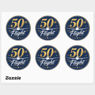 50e vlucht gouden vliegtuig reis souvenir ronde sticker