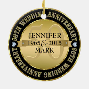 50e weddenschap Jubileum metaal goud & zwart 2 Keramisch Ornament