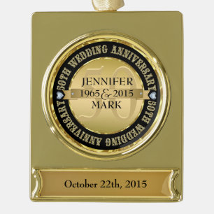 50e weddenschap Jubileum metaal goud & zwart 2 Verguld Banner Ornament