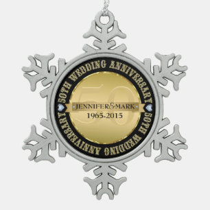 50e weddenschap Jubileum metaal goud & zwart Tin Sneeuwvlok Ornament