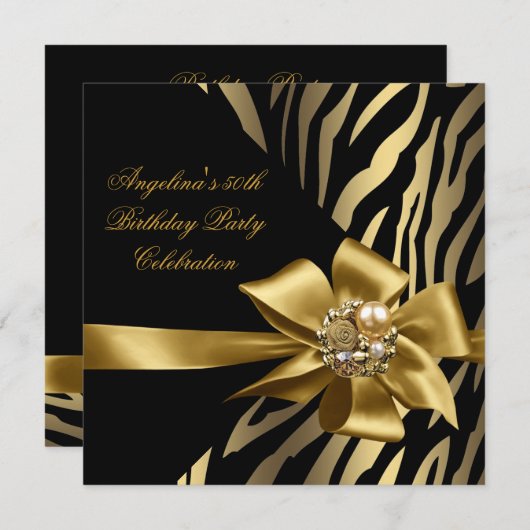 50e Zebra Old Gold Cream Black Birthday Party Kaart (Voorkant / Achterkant)