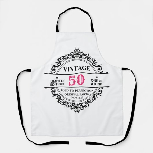  50e zwarte en roze monogram geboortedag schort (Voorkant)