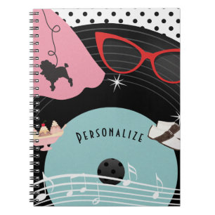 50's 1950's Record Retro Poodle Rok & Bril Notitieboek