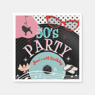 50's 1950's Record Thema Verjaardagsfeestje Aangep Servet