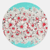 50s  Border Print Daisies Party Ronde Sticker (Voorkant)