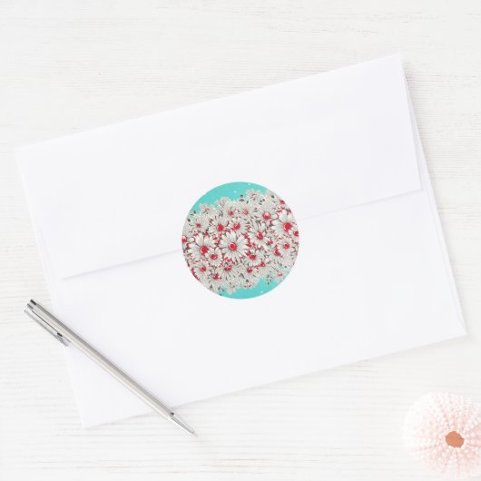 50s  Border Print Daisies Party Ronde Sticker (Envelop)