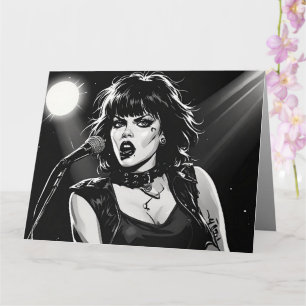 50s BW Grafische Comic Stijl Goth Punk Zangeres Kaart