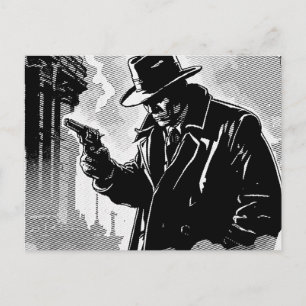 50s BW Grafische Comicstijl Gritty Stedelijke Dete Briefkaart