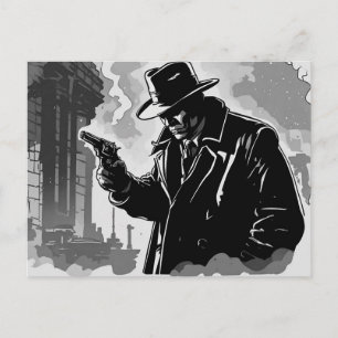50s BW Grafische Comicstijl Gritty Urbane Detectiv Briefkaart