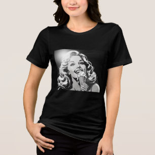 50s BW Grafische Comicstijl Ijs Blondine Tri-Blend Shirt