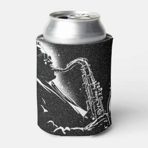 50s BW grafische stijl saxofoonspeler Blikjeskoeler