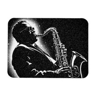 50s BW Grafische Stijl Saxofoonspeler Magneet