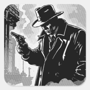 50s BW Grafische Strips in de Stijl van een Gritty Vierkante Sticker