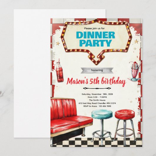50s dinner party invitation (Devant / Derrière)