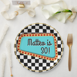 50's Jaren 50 Sock Hop Rock & Rock Schachbrett Papieren Bordje