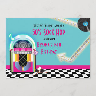 50's Jukebox Dance Party Sock Hop uitnodiging