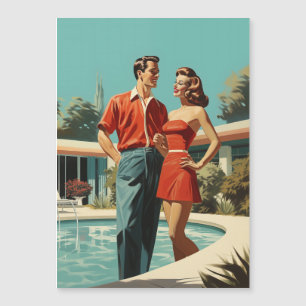 50s Koppel Bij Het Zwembad Magnetische Uitnodiging