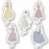 50s mode 5 kleurrijke jurken sticker (Voorkant)
