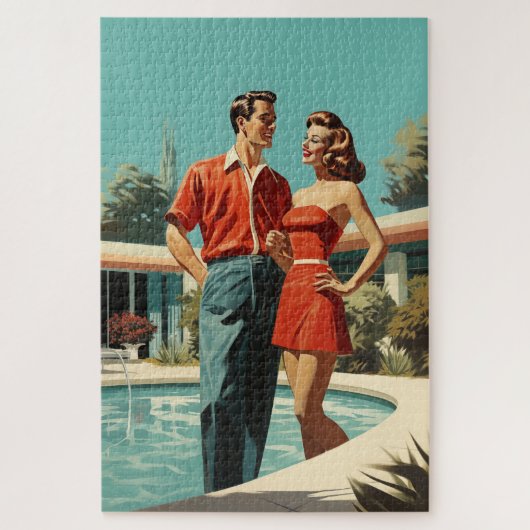 50s paar bij het zwembad legpuzzel (Verticaal)