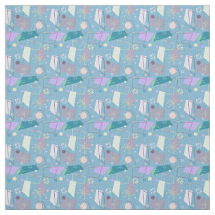 '50s Retro atoompatroon in blauw en Paars Stof