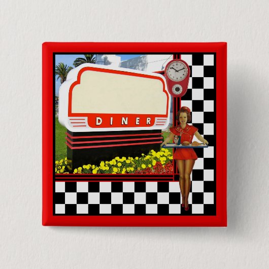 50s Retro Diner Blank Sign Vierkante Button 5,1 Cm (Voorkant)