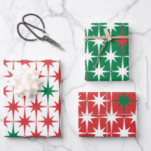  50s Retro kerststerpatronen Inpakpapier Vel