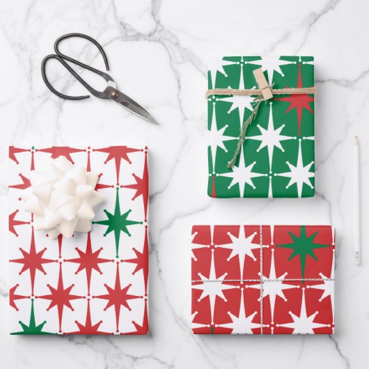 50s Retro kerststerpatronen Inpakpapier Vel (Voorkant)