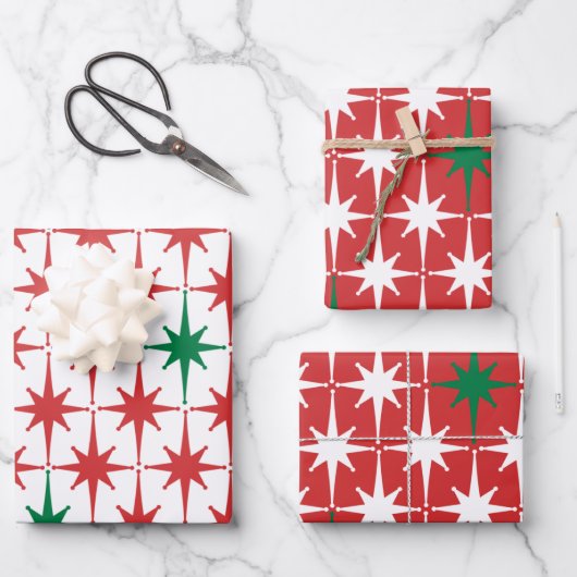  50s Retro kerststerpatronen rood Inpakpapier Vel (Voorkant)