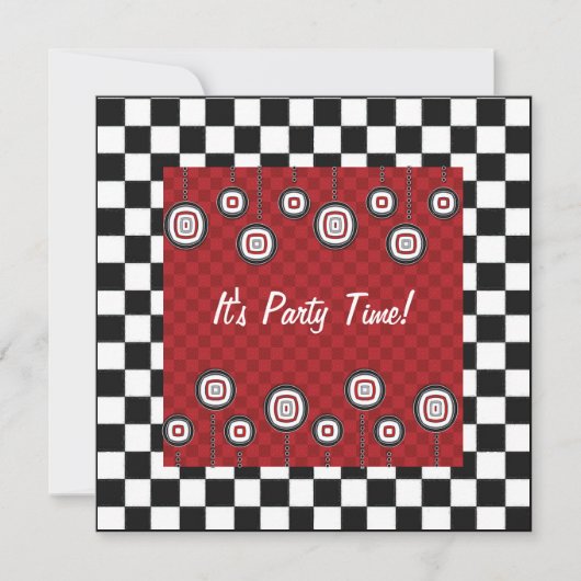 50s Retro Party Checkerboard Diner Decor Kaart (Voorkant)