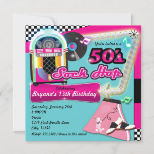 50's SOCK HOP Anniversaire fête Retro Invitation